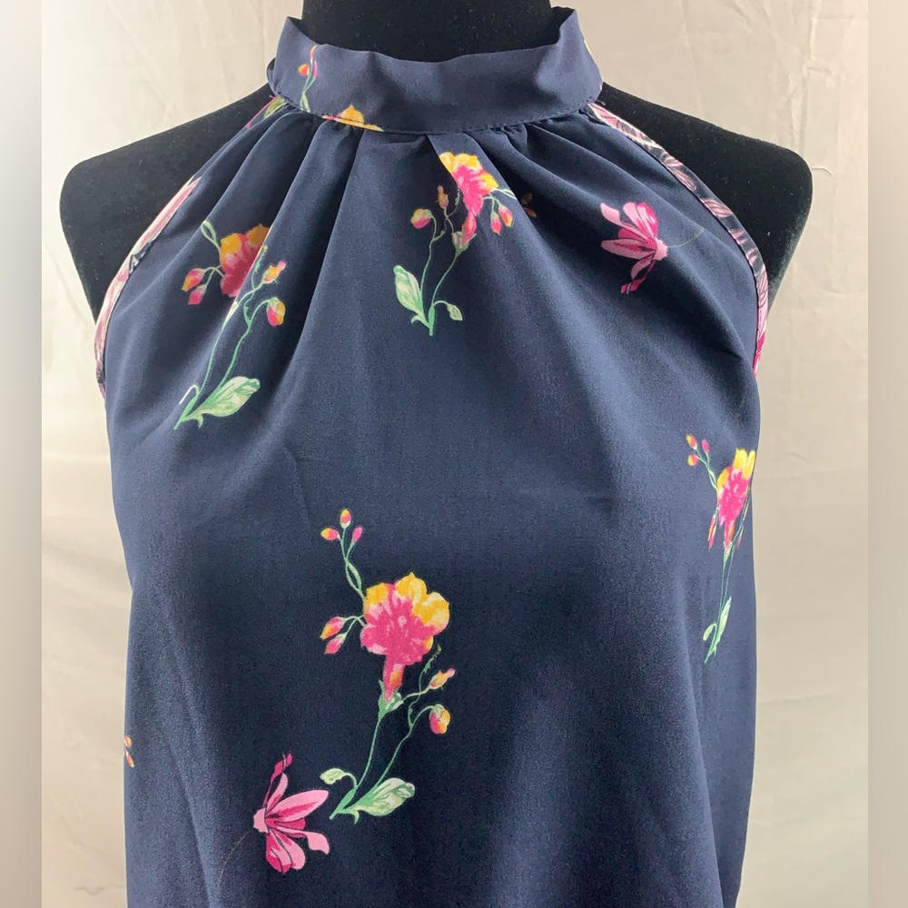 Blue Floral Print Backless Halter Neck Dress - Picture 7 of 9